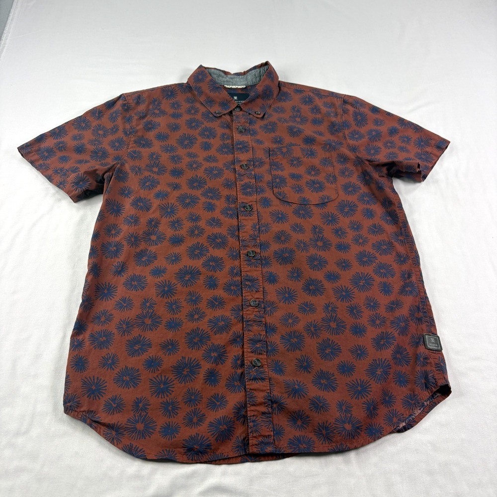 Roark Revival Shirt Mens Medium Brown Floral Bless Up Short Sleeve Camp